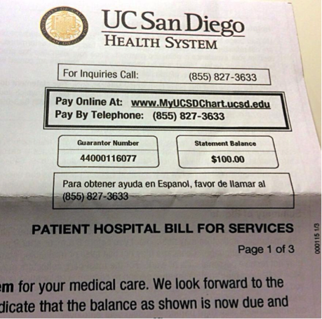 UC San Diego Health System 的醫療帳單